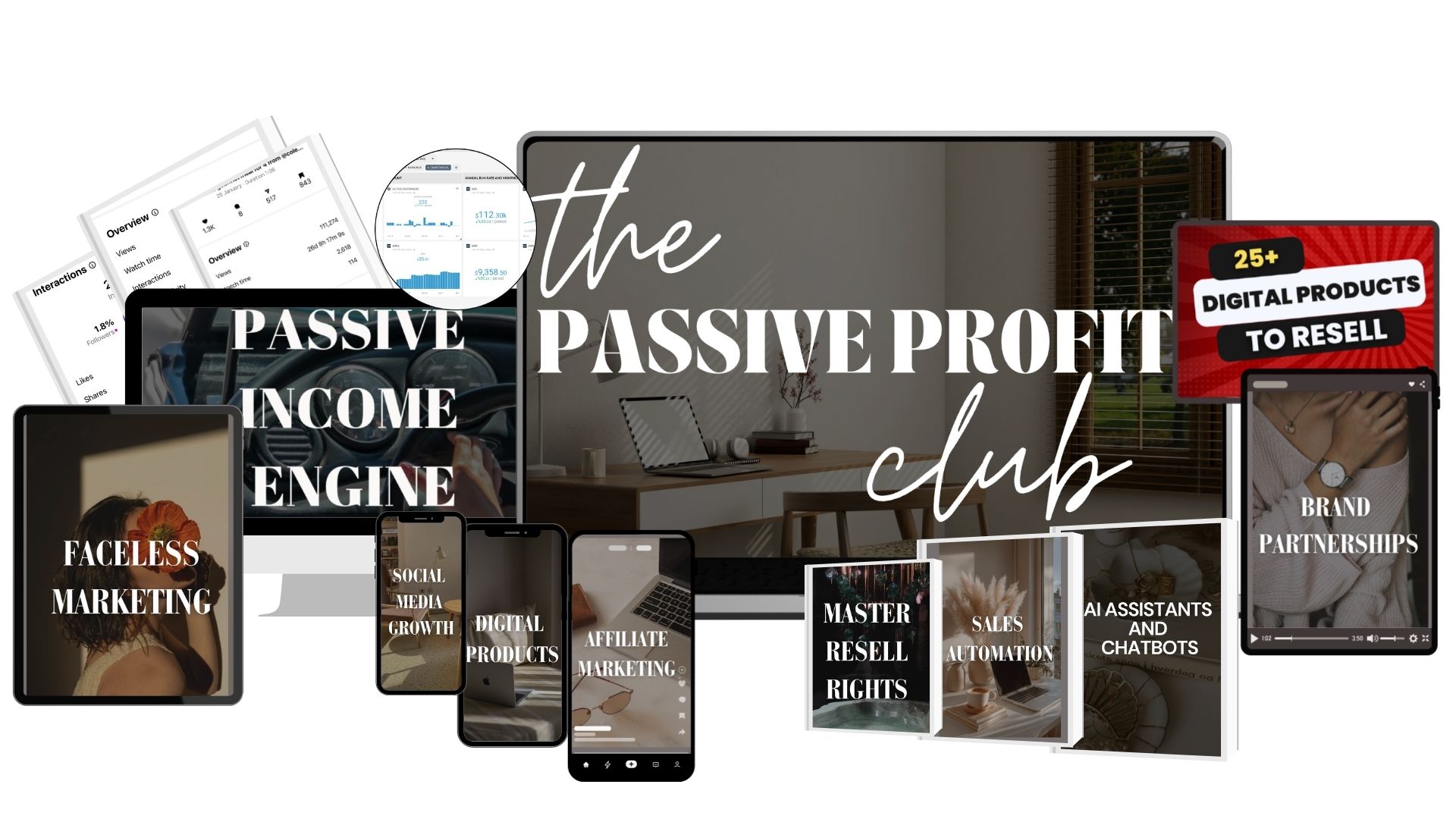 Passive Profit Club course shown across laptop, tablet and phones